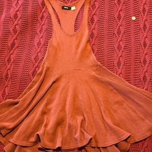BDG Ribbed Flared TankDress in Rust